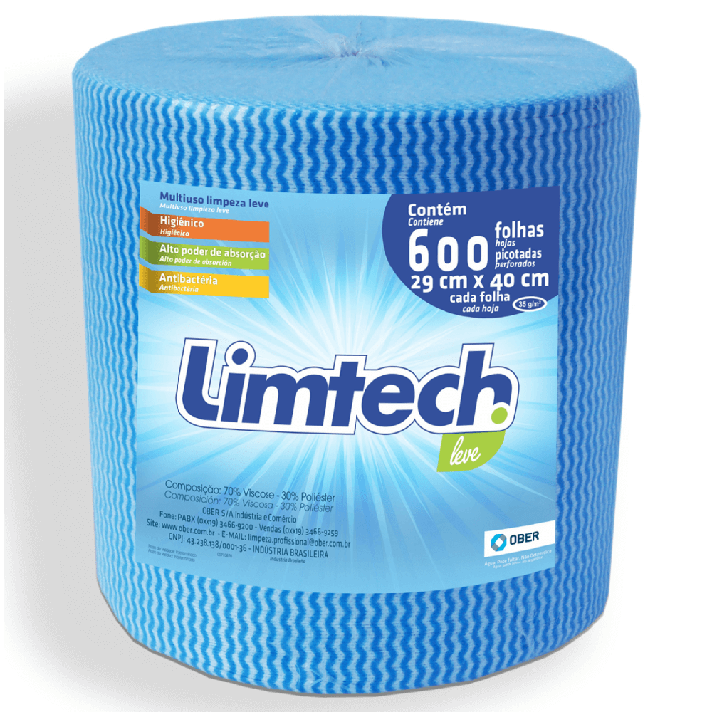 Pano Multiuso Limtech - 29cm X 240m - 600 Folhas - 35g/m² - Azul