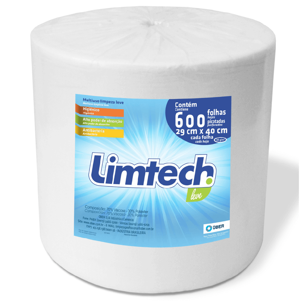 Pano Multiuso Limtech - 29cm X 240m - 600 Folhas - 35g/m² - Branco