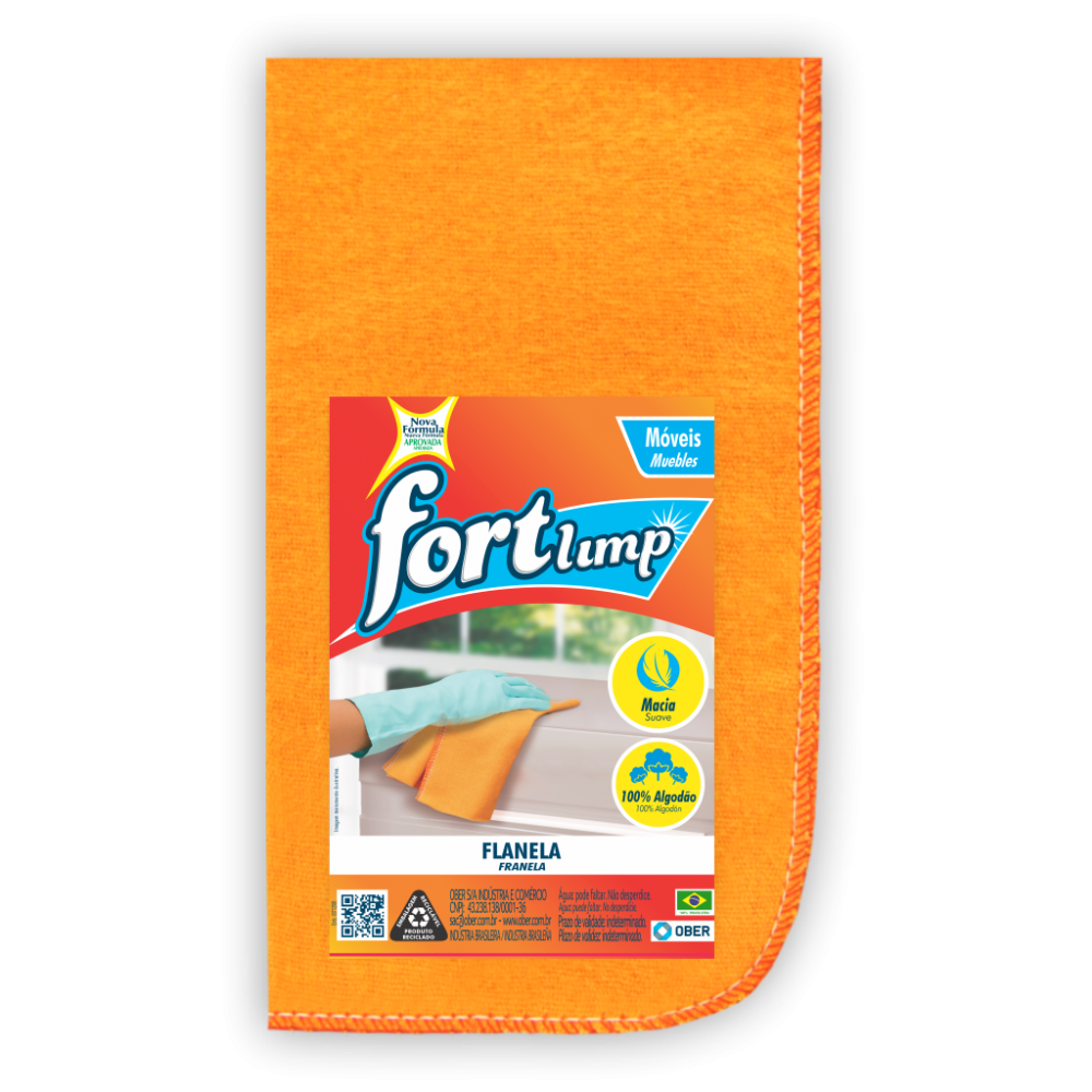 Kit 12 Flanela Fortlimp Limpeza De Móveis 26cm x 38cm