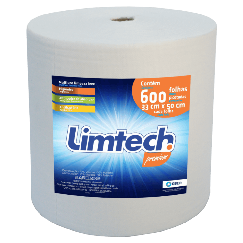 Pano Multiuso Limtech Branco - 33cm X 300m - 600 Folhas - 45g/m² - Branco